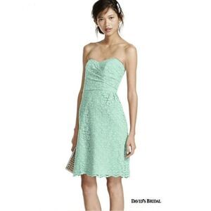 David's Bridal Mint Green Short Sweetheart Neckline Lace Dress, Size 2